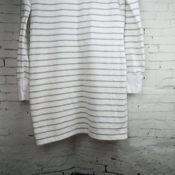 MARKET WHITE WITH GREY STRIPE ROUND NECK LONG SLEEVE CASUAL MIDI DRESS - Picture 8 of 8